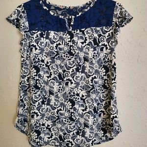 Blue and White Women's Top